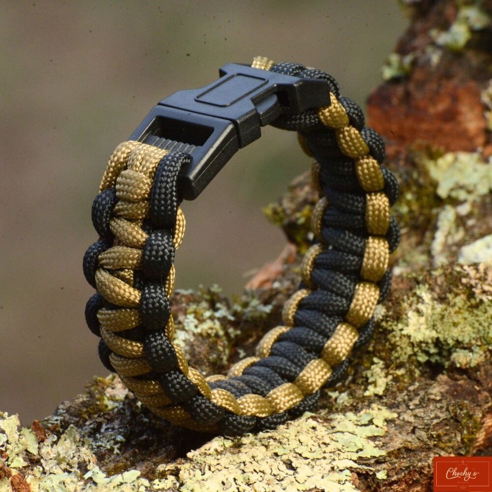 Men’s Black Khaki 550 Paracord Bracelet 6.75" Wrist Handmade USA(ID 183)
